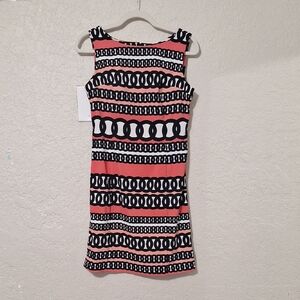 Evan-Picone Stylish Black and Pink Patterned Dress